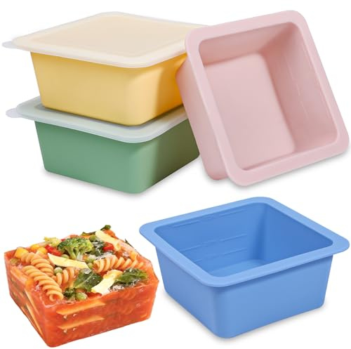 Webake Silicone Freezer Tray with Lids 4 Pcs 500ml Soup Freezer Moulds | 2 Cup Soup Freezer Containers Silicone Food Freezer Trays for Freezing Food, Extra Large Ice Cube Moulds for Soup, Butter