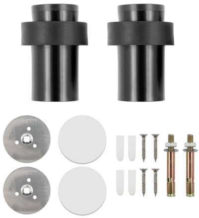 Wealsun Door Stop Pack of 2 (Black, 50mm) | Floor Mount Door Stop with Rubber, Heavy Duty Stainless Steel, Cylindrical Door Stops for Wall Mounted Door Mounted