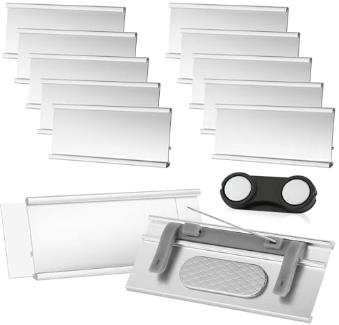 AOOTE Aluminium Name Badges Magnet, 10Pcs Aluminium Name Plates with Pin and Strong Double Magnets, Names Badges for Clothing Magnet for Work, Exhibition, Restaurant, School, Trade Shows