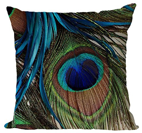 Nunubee Bunter Pfau Kissenbezüge 45 x 45 cm Leinen Zierkissenbezüge Dekorative Kissenbezug Dekokissen Sofakissen Lendenkissen Wurfkissenbezug Kissenhülle, Modell 17
