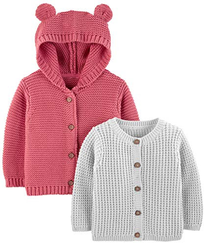 Simple Joys by Carter's 2-Pack Neutral Knit Cardigan Sweaters Maglione, Grigio/Rosso, 18 Mesi (Pacco da 2) Bimbo