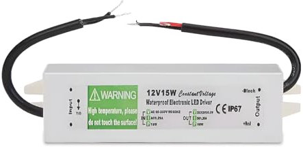 LEDSone IP67 Trasformatore di alimentazione LED DC 12V impermeabile 15W AC 90-250V Uscita senza sfarfallio, trasformatore esterno per illuminazione da giardino, pompe per acqua da laghetto