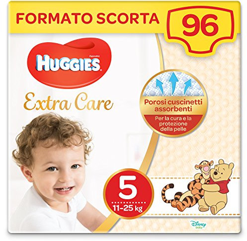 HUGGIES Pannolini Extra Care, Taglia 5 (11-25 Kg), Confezione da 96 Pannolini