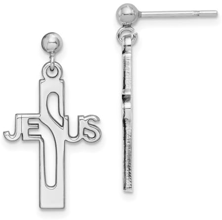 Ohrringe aus 925er-Sterlingsilber, poliert, Jesus, religiöser Glaube, Kreuz, baumelnde Ohrringe, Maße: 23,3 mm lang, Schmuck für Damen, one-size, Metall Silber Sterling Silber, Kein Edelstein