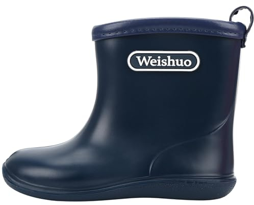 Weishuo Botas de Agua Impermeable y Antideslizante Caucho de PVC Botas de Lluvia para Niños y Niñas, Talla del Fabricante 16, 24 EU, Azul Oscuro
