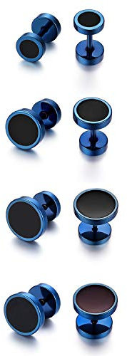 Flongo Ohrstecker, 6-12mm Edelstahl Ohrstecker Gestüt Stecker Ohrringe Ohrhänger Tunnel Illusion verjüngt Cheater Faux Fake Ohrstecker Blau Schwarz Charm Charme Herren, Damen Ohrschmuck 4 Paar