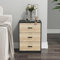 URBNLIVING 3 Drawer Wooden Bedroom Bedside Cabinet (Black Carcass + Oak Drawers)