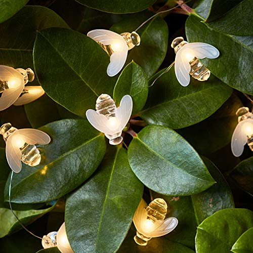 Lights4fun 20er LED Micro Lichterkette Bienen warmweiß Lichterkette Batterie Timer Innen- und Außenbeleuchtung Lichterkette Draht Batterie Gartendeko für draußen wetterfest