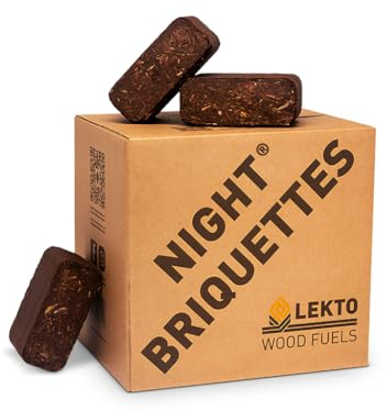 Lekto Woodfuels Night Briquettes - 4 x 20kg (80 Briquettes), Up to 8 Hour Slow Burn | Ideal for Wood Stoves, Log Burners, Sheltered Fire Pits & Chiminea | Eco Friendly Compressed Wood Fire Bricks
