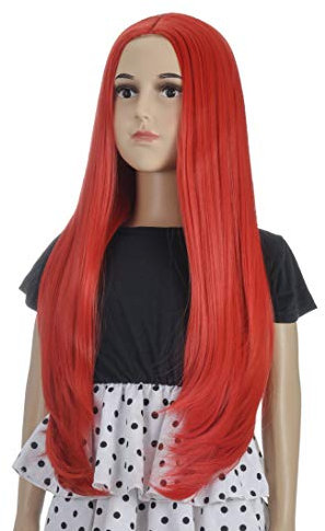 Morticia Long Straight Mittelscheitel Mädchen und Kinder Halloween Kostüm Pretend Play Perücke (rot)