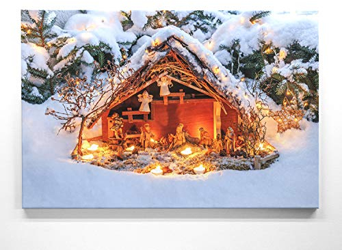 Bezauberndes Wandbild zu Weihnachten, Krippe - als großes XXL Leinwandbild 120x80cm. Ideal als Hintergrund und Dekoration für Wohnzimmer & Schlafzimmer. Aufgespannt auf 2cm Holzrahmen