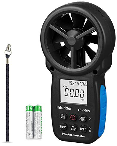 Windmesser Windmessgerät,INFURIDER YF-866A Handheld Anemometer Digital Wind Speed Meter Gauge Windgeschwindigkeit Temperatur Luftfeuchtigkeit Messung mit USB Sync to PC für HVAC CFM Air Flow Velocity