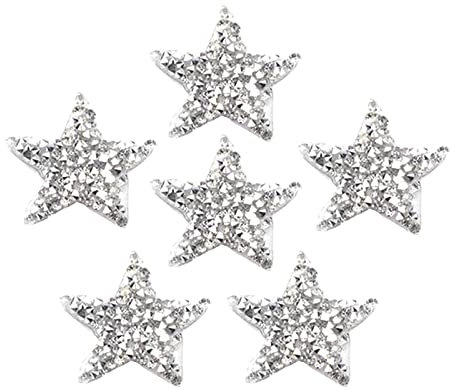 Milageto 6 STÜCKE Sternapplikation zum Aufbügeln, Strass Glitzer Sterne Aufnäher Patches Bügelbilder Aufbügler Applikation zum aufbügeln - Silber