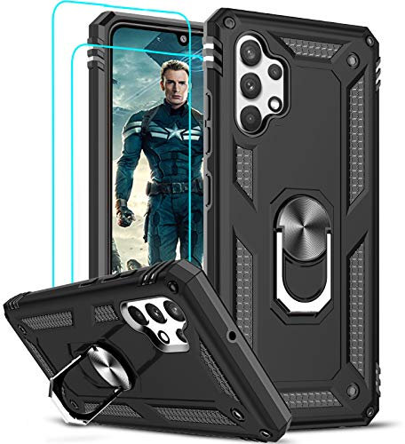 LeYi Schutzhülle für Samsung Galaxy A32 4G mit [2 Hartglas], 360 ° drehbarer Halterung, militärischer Schutz, stoßfest, weiches TPU und Polycarbonat, Hartschale, Schutzhülle für Samsung A32 4G,