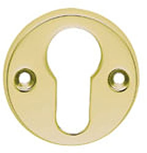 45mm Euro Profile Open Escutcheon - 8mm Depth - Polished Brass Keyhole Cover | Door Keyhole Cylinder Plate Cover - for Use with Lever on Rose Door Handles - Door Fixing Hardware