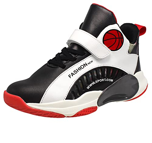 HSNA Turnschuhe für Jungen Kinder Sportschuhe mit Klettverschluss(Schwarz Rot 38 EU)
