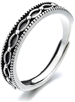 BCughia Ring Silber Schlicht, Ringe Verstellbar Paar Polka Dot Linien Sterlingsilber Trauung Einstellbare Ringgröße Frauen