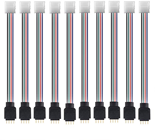 euroharry 4Pin LED RGB Strip Light Connector 10mm breiter Streifen | auf Jumper Lötfreier Clamp-On Pigtail Adapter für 5050 Flexible LED Strip Light (10 Stück LED lötfreier Steckverbinder)