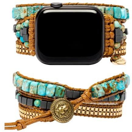 Cape Diablo Handgefertigte Apple Watch-Armbänder für Frauen – echtes natürliches Energie-Kristall für Apple Watch – Perlen-Smartwatch-Armband für Apple-Modelle 4, 5, 6, 7, 8, SE – 38 mm/40 mm/41 mm/42