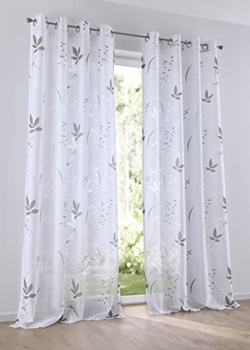 Kutti Vorhang Ösenschal Dandelion weiß, transparent, floral, Bedruckt, Store für Gardinenstangen 140 x 145 cm (1 Stück)