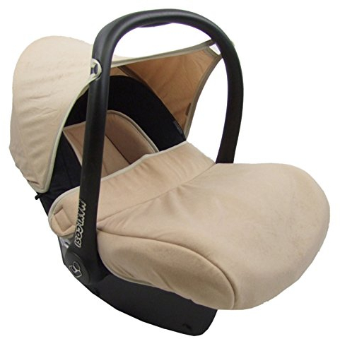 BAMBINIWELT Bezug Ersatzbezug kompatibel mit Maxi-Cosi CabrioFix für Babyschale 7-tlg Komplett-Set (schwarz-beige)