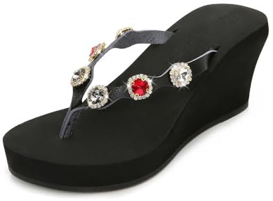 Chanclas mujer de piscina de plataforma Verano Sandalias de cuña (Negro, numeric_38)