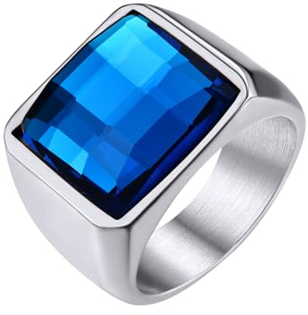 GoldChic Siegelring Herren Ringe Edelstahlring mit Blauer Stein 15MM breit Eheringe Verlobungsring 62mm Zirkonia Ring Herren Schmuck Accessoires