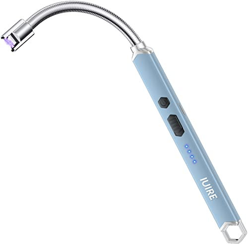 IUIRE Candle Lighter Electric Rechargeable Arc Lighters with LED Battery Display Long Flexible Neck USB C Lighter (Blue)