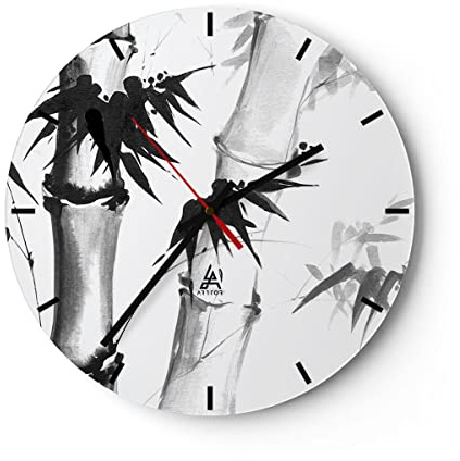 ARTTOR Modern Wanduhr Asiatisch Aquarell Bambus 30x30cm Rund Klein Wand Uhr Glas Analog Zimmeruhren Küche Büro Wohnzimmer Glasuhr Wall Clock Dekoration Design Wanddekoration Küchenuhr C3AR30x30-4577
