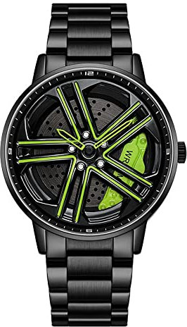 RWXCOW Herren Uhr Automatik Wasserdicht Herrenuhr Hohl Quarzuhr Motorsport Herren Armbanduhr Titan Edelstahl/Lederarmband Uhren Herren (F-Stahlbandschwarz+grün)