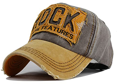 YULOONG Vintage Baseball Cap Stickerei Rock Washed Denim Trucker Cap 100% Baumwolle Sonnenhut für Männer Frauen Verstellbare Größe Braun