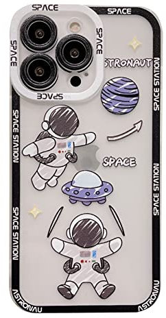 Yonds Queen for iPhone 14 Plus Cute Clear Case, Cool Cartoon Astronaut Space Moon Planet Design Stylish Bumper TPU Protective Shockproof Transparent Case (Black Moon, iPhone 14 Plus)