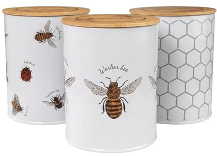 Canister Tea, Coffee & Sugar Storage Kitchen Jars 3 Pec Set (MT-BEES-TCS) | Premium Kitchen Canisters For Tea, Coffee & Sugar, Keeping Essentials Fresh & Organised On Your Kitchen Counter (Set Of 3)