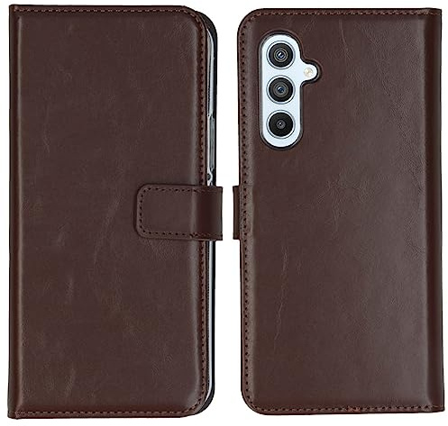 SELENCIA Bookcase Hülle kompatibel mit Samsung Galaxy A54 (5G) – Era Leder Handytasche Side Flip Case – Handyhülle aus Rindsleder in Braun [3 Kartenfächer, Magnetverschluss]