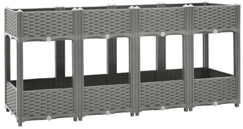 vidaXL Hochbeet, Hochbeet für Garten Balkon Terrasse, Gemüsebeet Pflanzkasten zum Selber Bauen, Blumenbeet Blumenkasten Rattan-Optik, Polypropylen