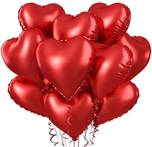 Herz Luftballons Rot, 10 Stück Herzluftballons Hochzeit, Folienballon Herz Rot 18 Zoll Rote Helium Ballons Hochzeit Geburtstag Deko Valentinstag für Hochzeit Geburtstagsfeier Just Married Deko