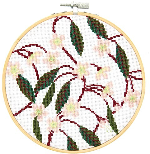Rico Design Stickpackung gezählter Kreuzstich Kirschblüten - Bild im Stickrahmen
