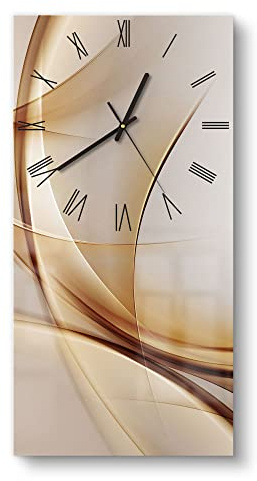 DEQORI Glasuhr | horizontal 30x60 cm | Motiv Elegante Goldene Wellen | große XXL Design Uhr aus Glas | leise Wanduhr für Wohnzimmer & Küche | moderne Hingucker Uhr für die Wand