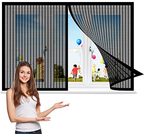 Fliegennetz Fenster Magnet 160 x 90 cm, Insektenschutz Feines undurchdringliches Gitter, Auto Schließen Faltbar für Alle Arten von Fenstern, Schwarz