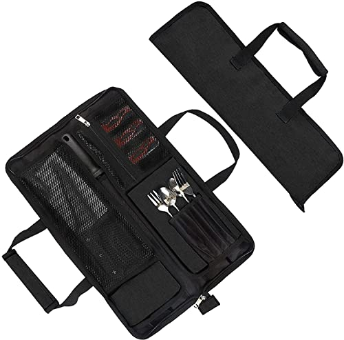 YWYHHM Messertasche, Messer-Rolltasche Kochmesser Rolltasche Messerkoffer mit 13 Fächern für Messer und Löffel, Messeraufbewahrung, Werkzeugtasche für Camping Küchenmesser (Schwarz)