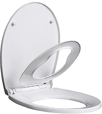Ram® Asiento de inodoro familiar de cierre suave con función de liberación rápida, asiento de inodoro familiar con asiento infantil integrado, asiento de inodoro para niños con bisagras ajustables,