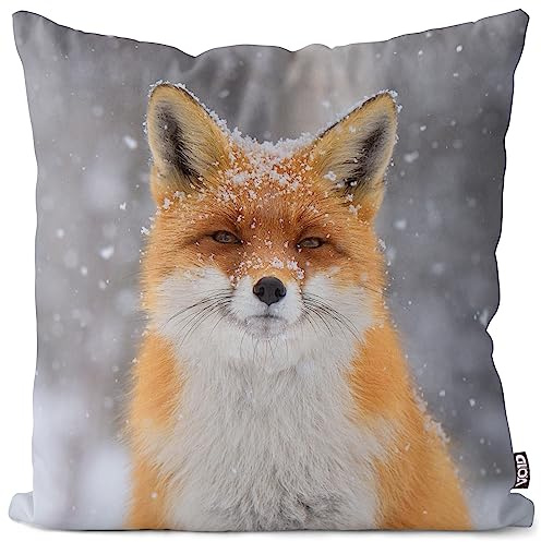 VOID Fuchs Schnee Rotfuchs Winter Tier Kissenbezug Kissenhülle Polyester Weihnachten Deko Winter Outdoor Dekoration, Kissen Größe:40 x 40 cm