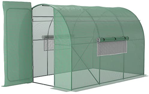 Outsunny Invernadero de Túnel 3x2x2 m con Puerta y Ventanas Función de Drenaje Invernadero de Jardín Grande con Cubierta de PE 140 g/㎡ y Metal Galvanizado para Cultivos Plantas Verduras Verde