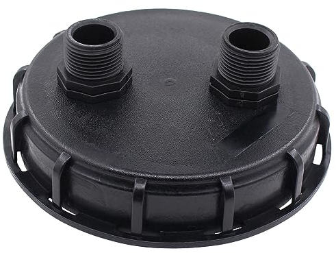 IBC Adapter DN 150 IBC Tank Kappe Regentonne Verschlussdeckel Tankdeckel DN150 Tankanschluss Abdeckkappe Wassertank Deckel IBC Container Abdeckung Doppelloch 1 Zoll Außengewinde für Regenwassertank