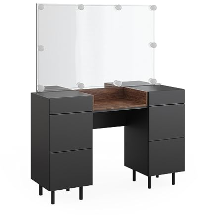 Vicco Schminktisch Anika, Anthrazit/Nussbaum, 120 cm mit LED Beleuchtung