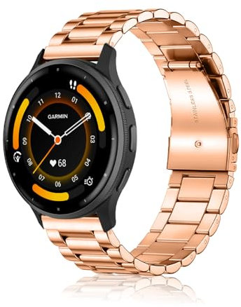 SeNool 22mm Stainless Steel Metal Watch Strap Band for Garmin Venu 3 45mm/Vivoactive 4/Venu 2/Garmin Active, Rose Gold, 22mm B