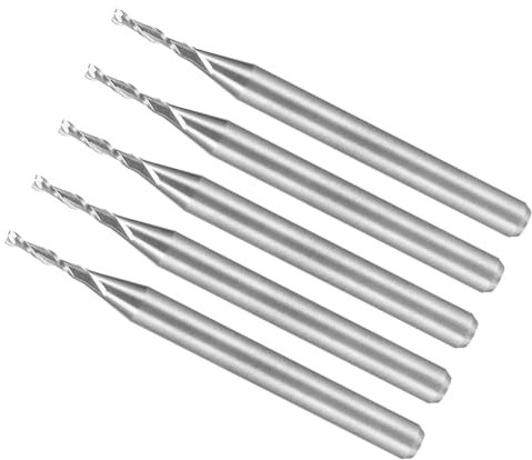CoCud Fresas de Extremo En Espiral Vástago de 1/8 1.2mm x 6mm Carburo Sólido de 2 Flautas para Fresadoras CNC - (Uso: para Contrachapado Madera Plástico) 5 Piezas