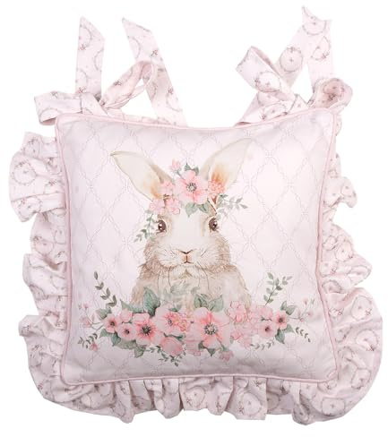 Clayre & Eef Kissenbezug für Stuhlkissen 40x40 cm Rosa Baumwolle Kaninchen Dekokissenbezug