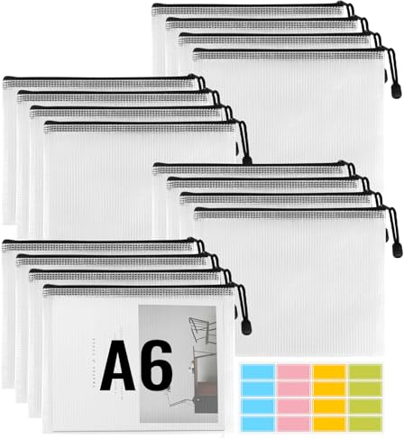 16 Stück Dokumententasche A6,Dokumententasche mit Reißverschluss,Zipper Beutel,Wasserdichte Dokumententasche,Mesh Plastic Zip Bag,Reißverschlusstasche, Mesh Bag für Datei,Papier,Quittungen,Kosmetika