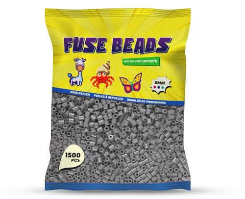 Benny Beads Bügelperlen 1500 Stück, Midi-Größe 5mm, Kreatives Bastelzubehör DIY Fuse Beads (Grau)